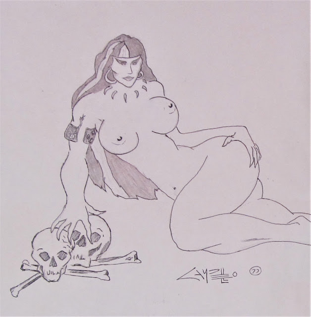 Frazetta style 1977 drawing by F. Lennox Campello