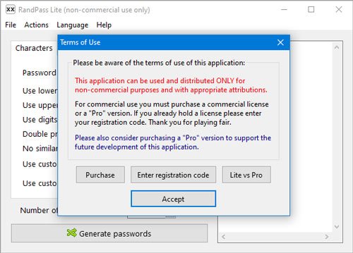 RandPassは、Windows10用の無料のパスワードジェネレーターです。