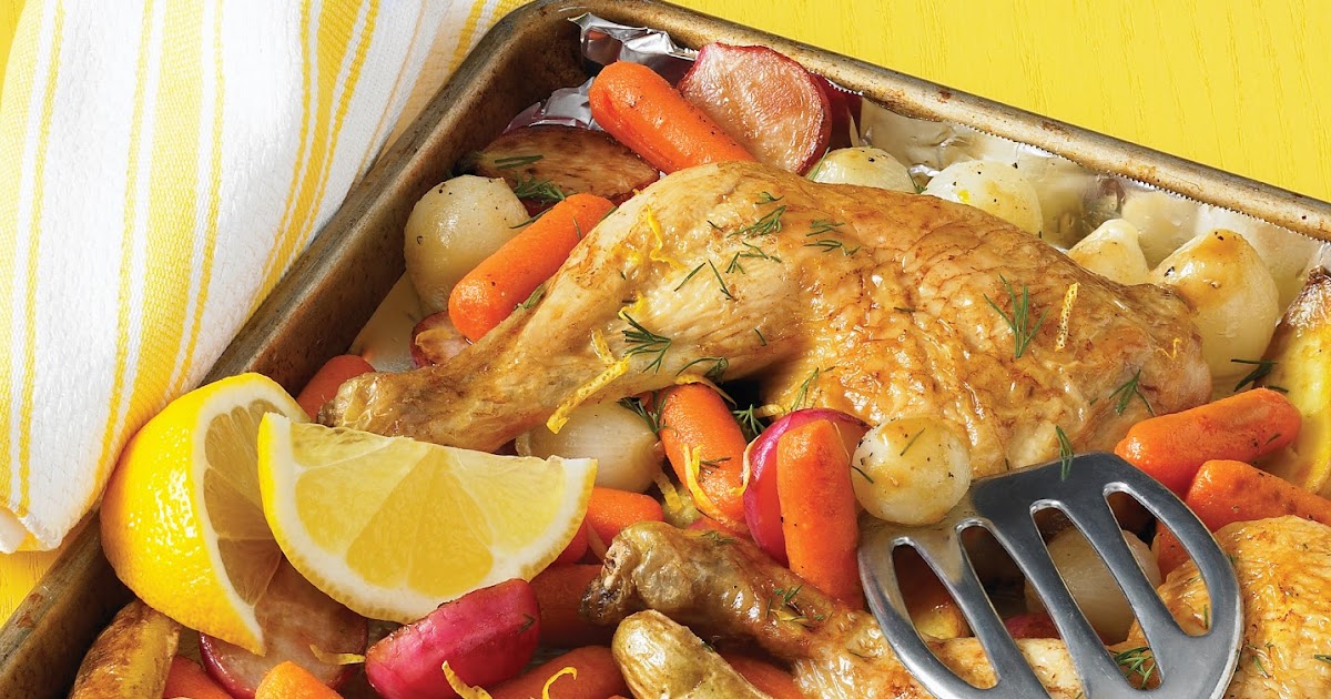 roast chicken quarters w/ lemondill spring vegetables