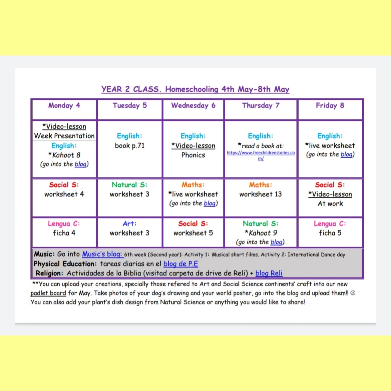 YEAR 2 CLASS BLOG: May tasks - Calendar 4th-8th May