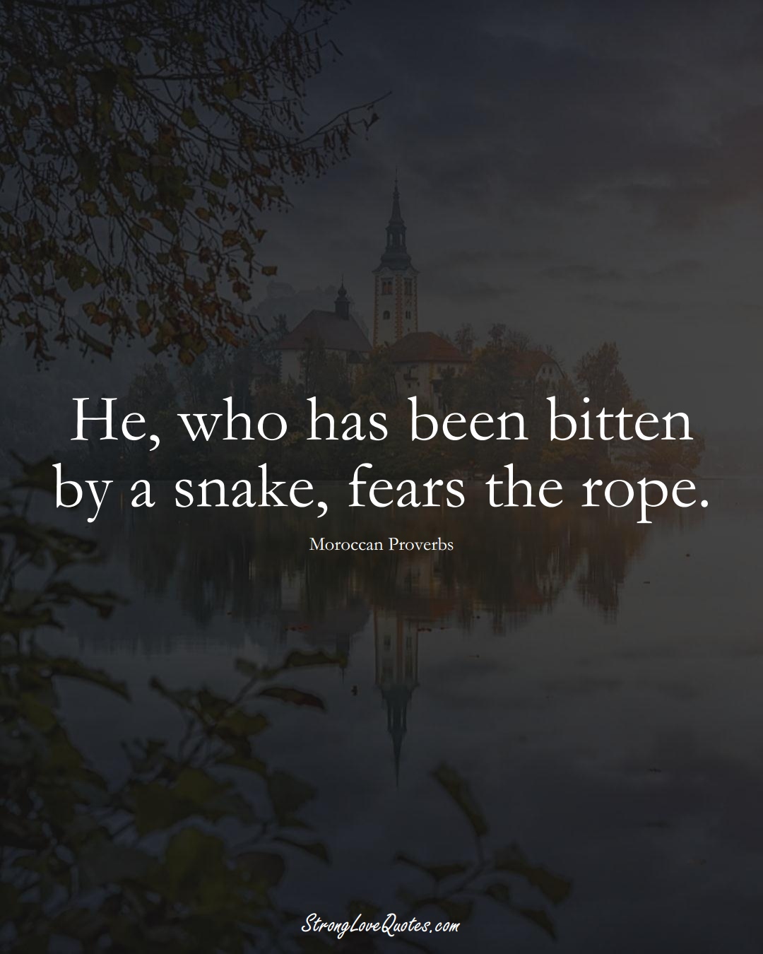 He, who has been bitten by a snake, fears the rope. (Moroccan Sayings);  #AfricanSayings