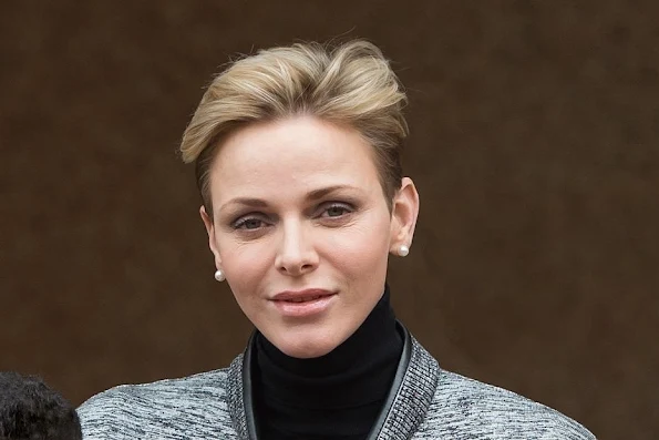 Princess Charlene, Prince Albert II and Prince Jacques of Monaco attend the 6th Sainte Devote Rugby Tournament at Stade Louis II