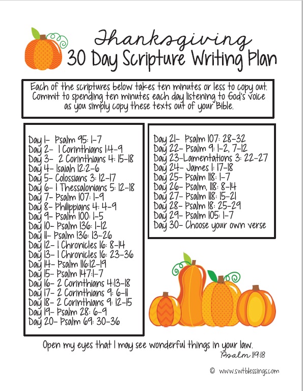 .: Thanksgiving 30 Day Scripture Writing Plan