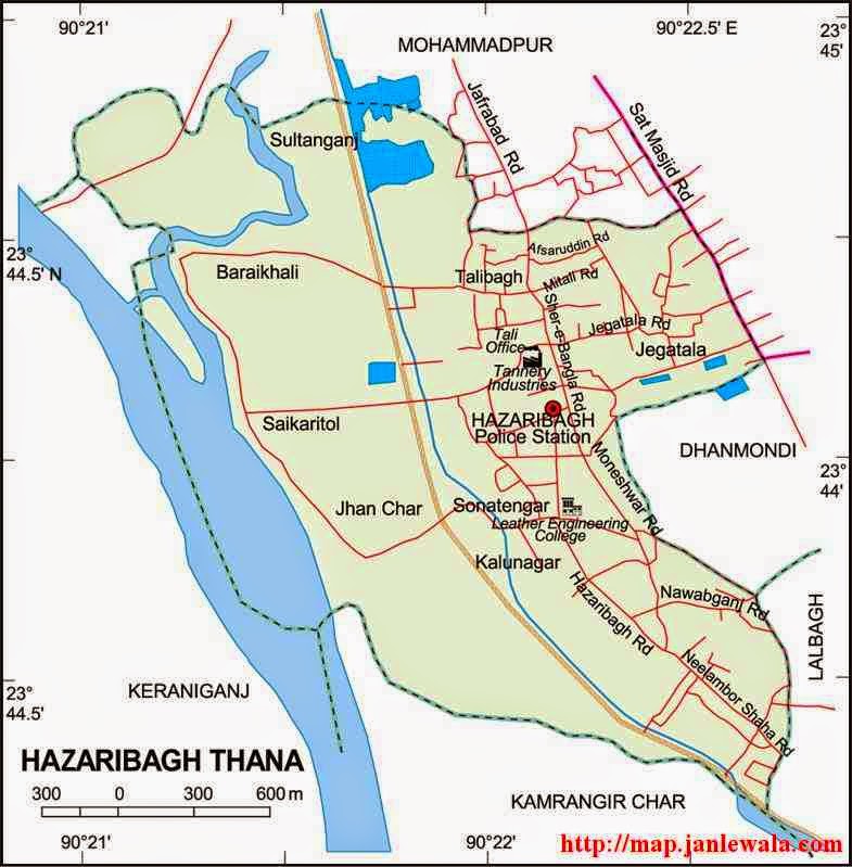 Hazaribagh Thana Map, Dhaka District, Bangladesh