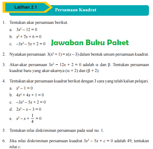 Lengkap Kunci Jawaban Buku Paket Matematika Latihan 2 1 Persamaan Kuadrat Halaman 81 82 Kelas 9 Kurikulum 2013