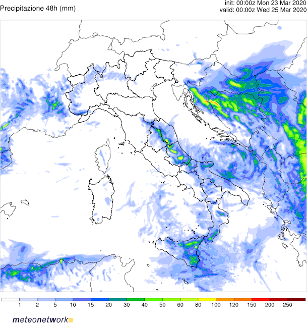 Precipitazioni nell'arco delle 48 ore WRF Italia