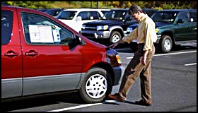 checking out a used car's tires