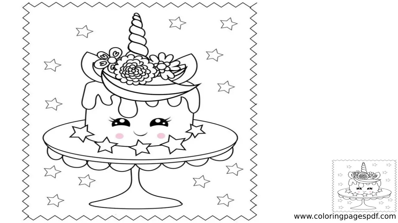 Coloring Page Of A Cute Cake