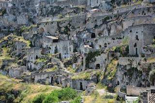 Some of the ancient cave-dwellings for which the city of Matera has become famous