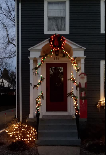 Christmas decorations on a Custom Sears colonial in Janesville Wisconsin