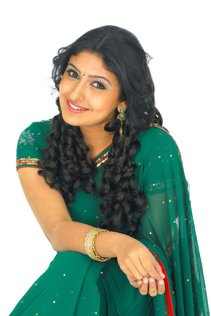 Tamil Actress Monica in Green Saree Photo Shoot Stills