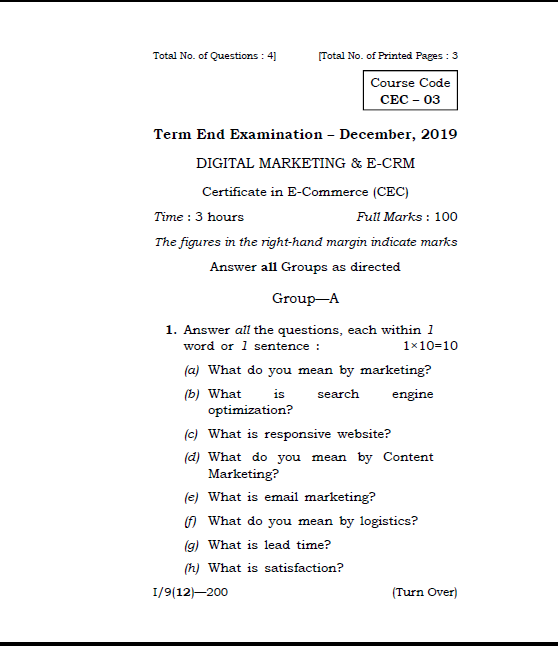 OSPU CEC Digital Marketing & ECrm Dec 2019 Question Paper University