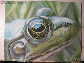 green frog wildlife animal acrylic painting