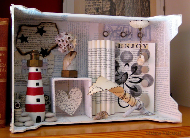 seashells light house folded book stones