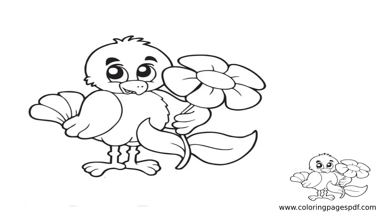 Coloring Page Of A Cute Bird Offering A Flower