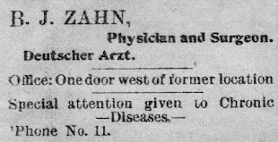 B. J. Zahn, M. D., 1903 Ad