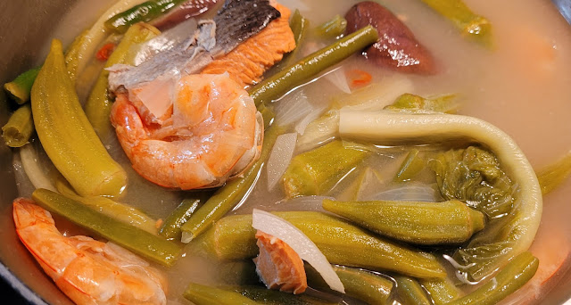 Must have food for new year celebration. Salmon, Shrimp, okra, beans, greens, soup