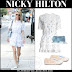 Nicky Hilton in white floral print mini dress and sneakers in New York on July 24