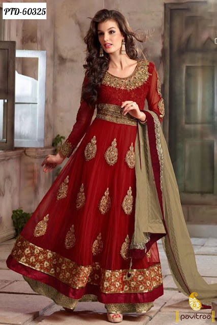 Indian Wedding Season Special Wedding Red Santoon Anarkali Salwar Suits Online Shopping with Discount Offer Prices