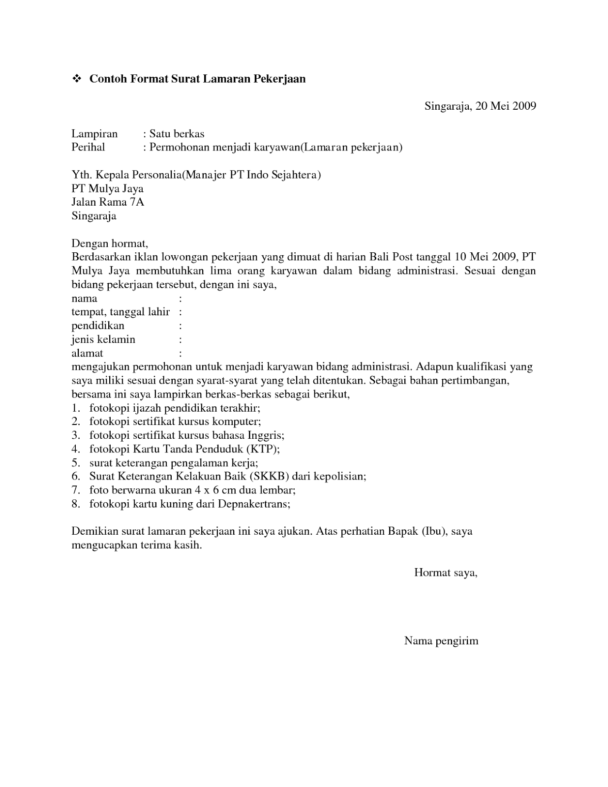 10 surat lamaran pekerjaan resmi ben jobs 10 surat lamaran pekerjaan resmi ben jobs