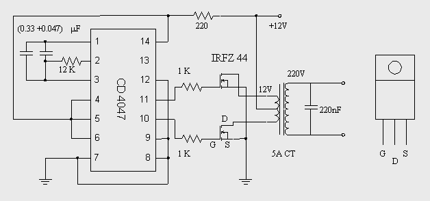 DC to AC Inverter with IC CD4047 Circuit Diagram