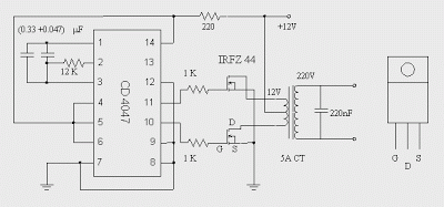 DC to AC Inverter with IC CD4047 | diagrams circuit