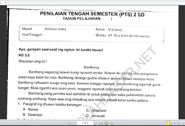 Soal Pts Atau Uts Semester 2 Bahasa Jawa Kelas 5 Jihan Plasma