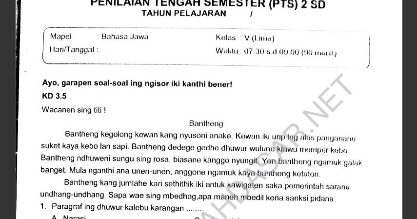 Soal Pts Atau Uts Semester 2 Bahasa Jawa Kelas 5 Sekolahdasar Net