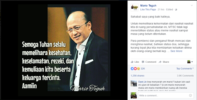 Mario Teguh Stop Berikan Motivasi, Ini Postingan Pamitnya  