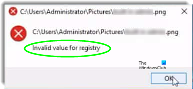 Valor de registro no válido