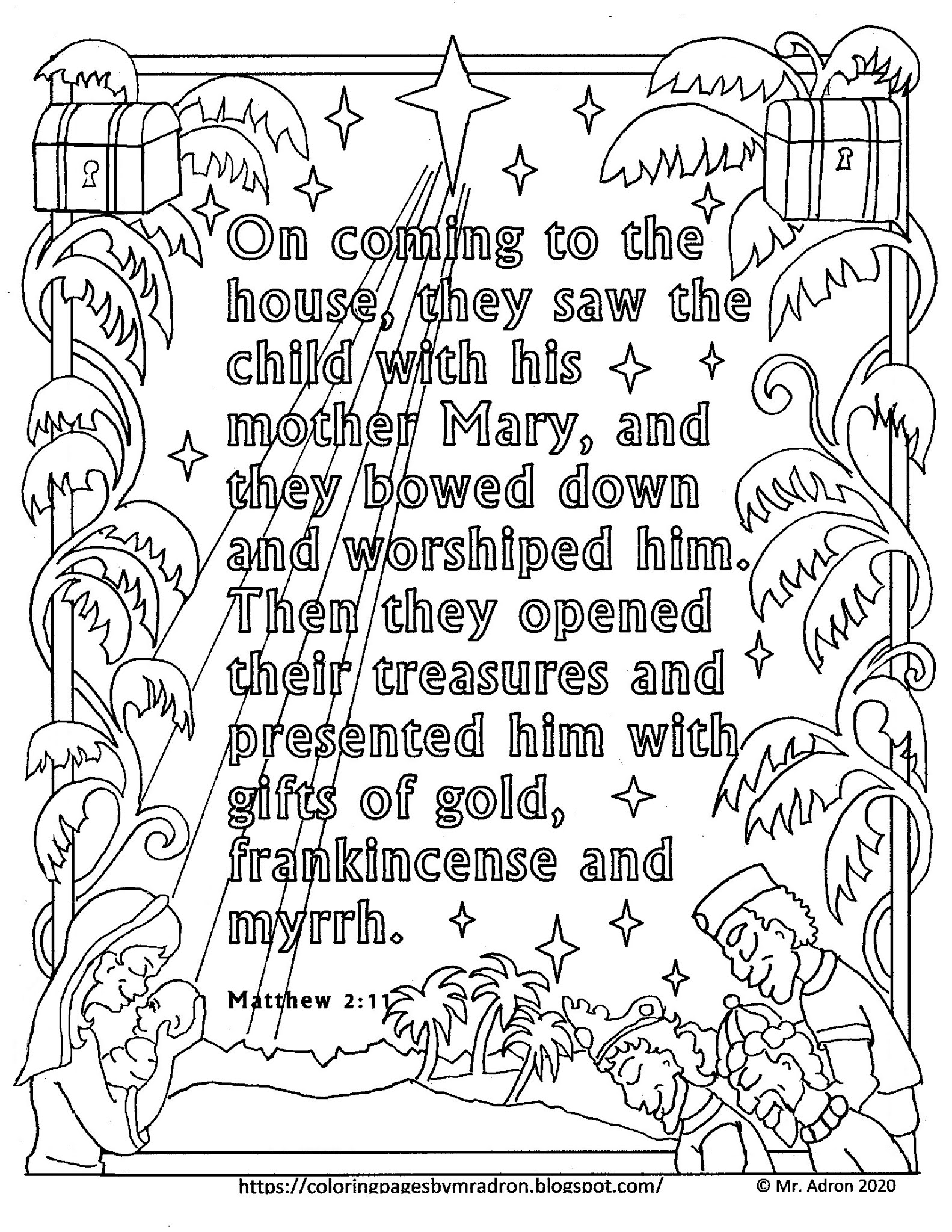 Coloring Pages for Kids by Mr. Adron: Free Matthew 2:11 Christmas ...