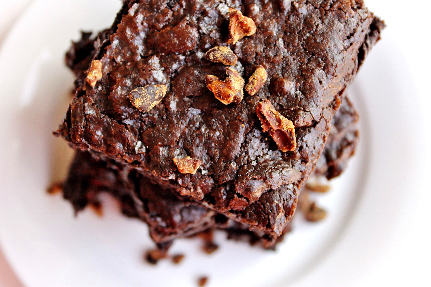 These Tall, Dark, and VEGAN Nib Brownies are dense and full of rich authentic chocolate flavor with the satisfying crunch of nutty cacao nibs. And that beautiful dark color? It's complimented by a texture that is a fine line between chewy and gooey!