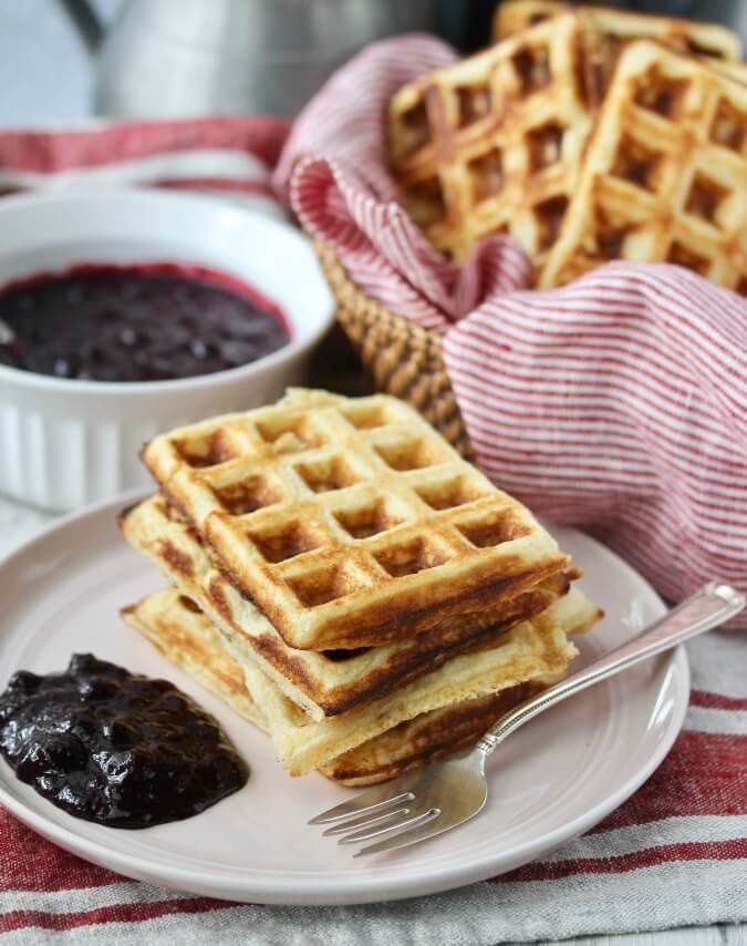 Cornmeal Waffles with Blueberry Sauce Karen's Kitchen Stories