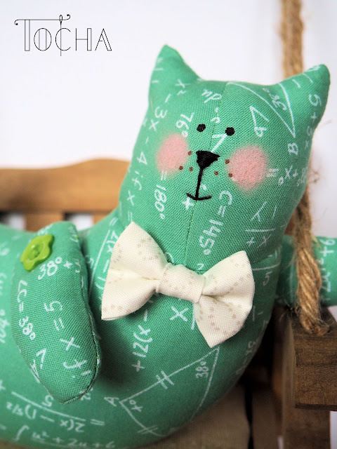 Hector the Mathematical Cat cat, mathematical, maths, science, chalkboard, bow tie, graduation, Academic Club Math Genius, teal, Benartex, craft cotton, Frumble, teacher, school, university, stuffed toy, home decor,