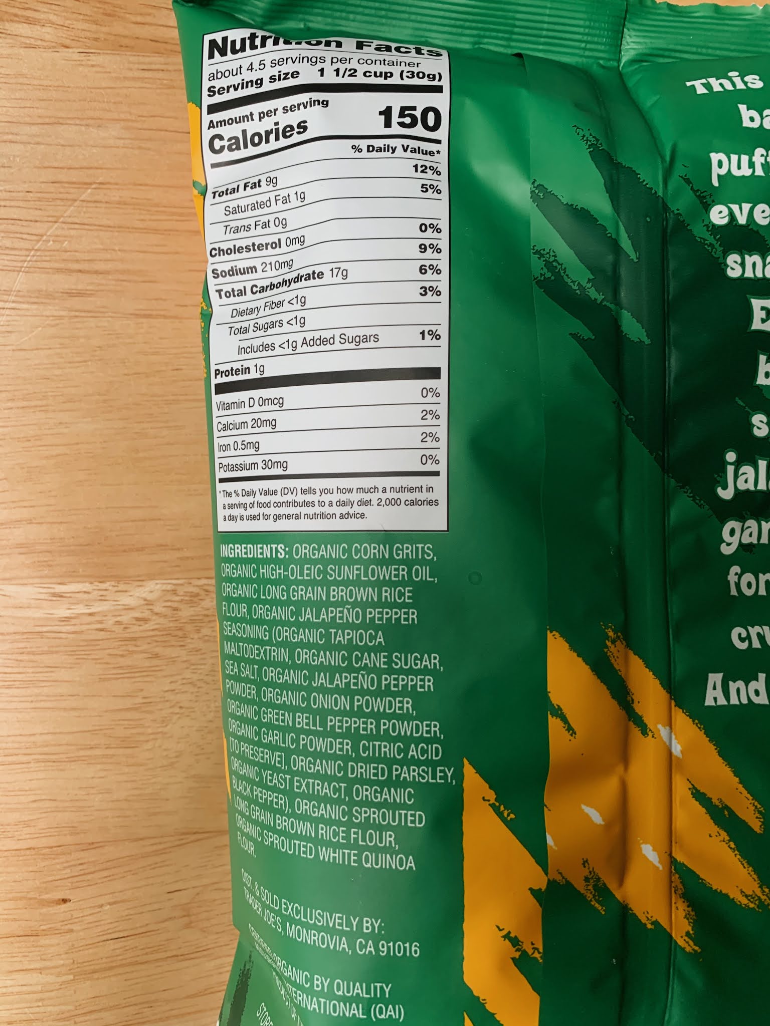 Trader Joe's Organic Jalapeno Seasoned Corn & Rice Puffs