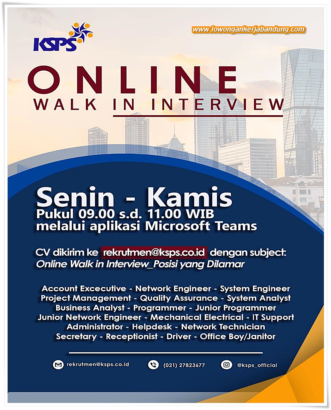 Lowongan Kerja Bandung Karyawan KSPS