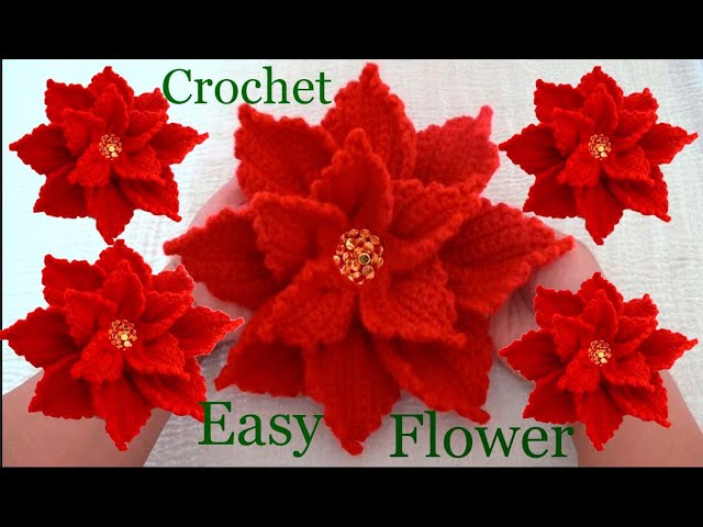 Como hacer flores Nochebuena con una sola tira tejida a Crochet - Moldes e  Gráficos