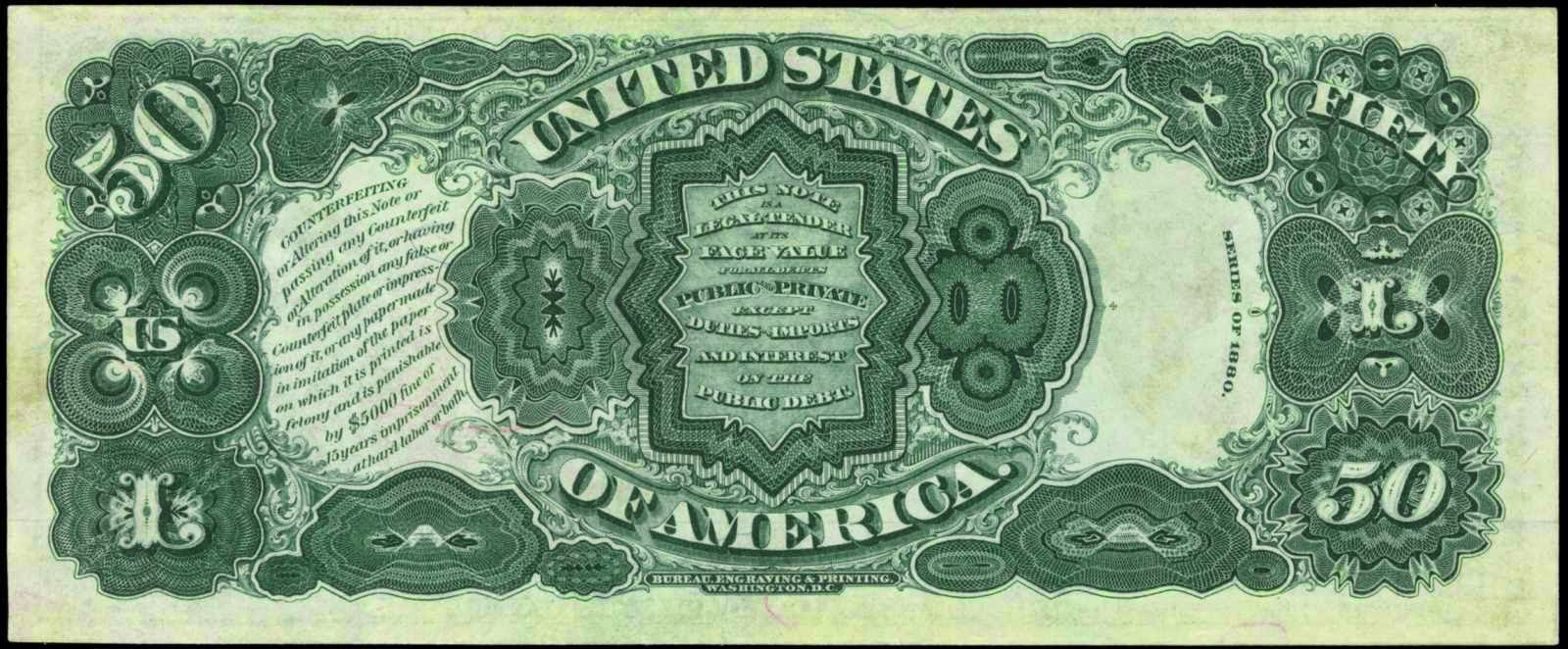World Banknotes Coins Pictures Old Money Foreign Currency Notes World Paper Money Museum 1880 50 Dollar Legal Tender Note Benjamin Franklin