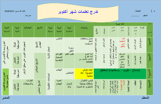 توزيع شهر أكتوبر للسنة الرابعة إبتدائي الجيل الثاني - word توزيع شهر أكتوبر للسنة الرابعة إبتدائي الجيل الثاني - word