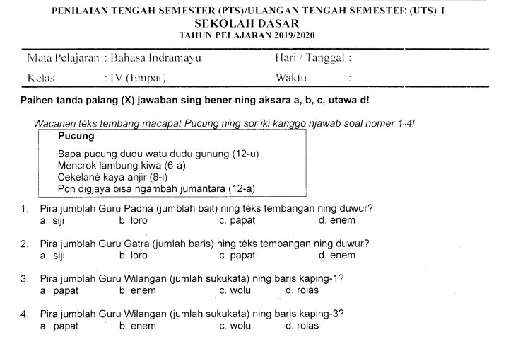 Kumpulan Soal Penilaian Tengah Semester Pts Ganjil Bahasa Indramayu Kelas 4 Sd Terbaru Tahun 2019 Gratis Bilal Web Inspirasimilenial