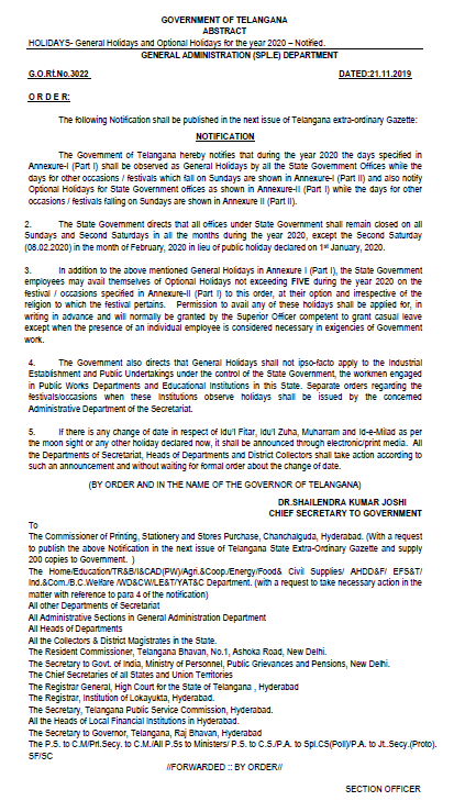 Ts General Holidays Optional Holidays List 2021 Download