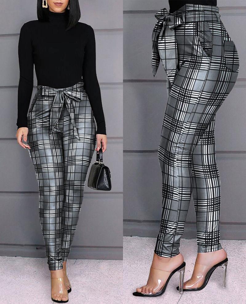 Grid Design Casual Pants