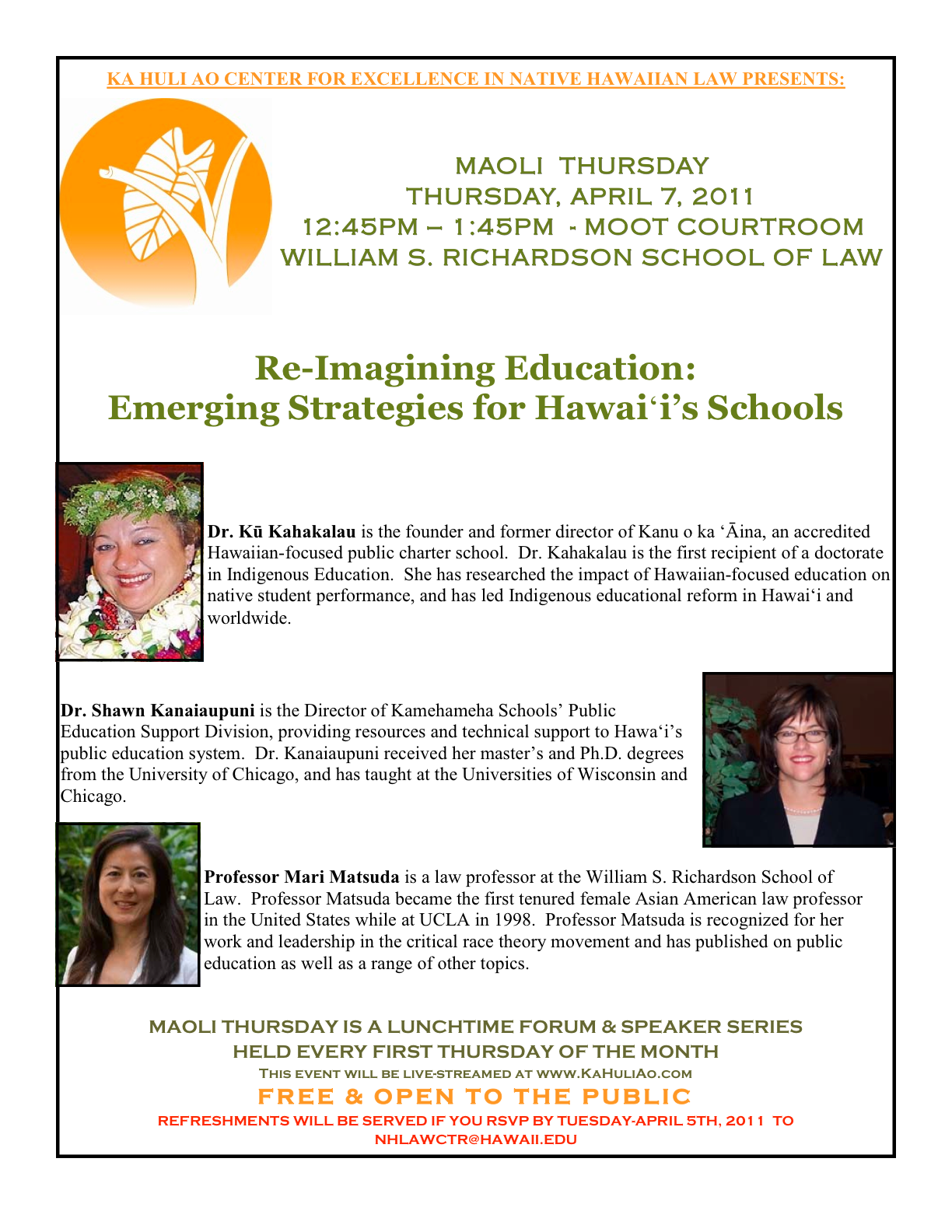Ka Huli Ao Center for Excellence in Native Hawaiian Law ReImagining