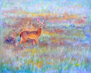 Deer visit in Backyard - oil painting