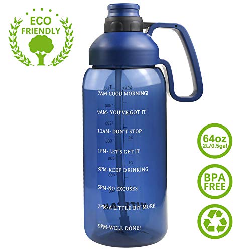 Opard 2 Litre Water Bottle with Time Markings /& Straw Half Gallon Motivational Large Water Jug with Handle Reusable BPA Free Tritan for Gym and Sports