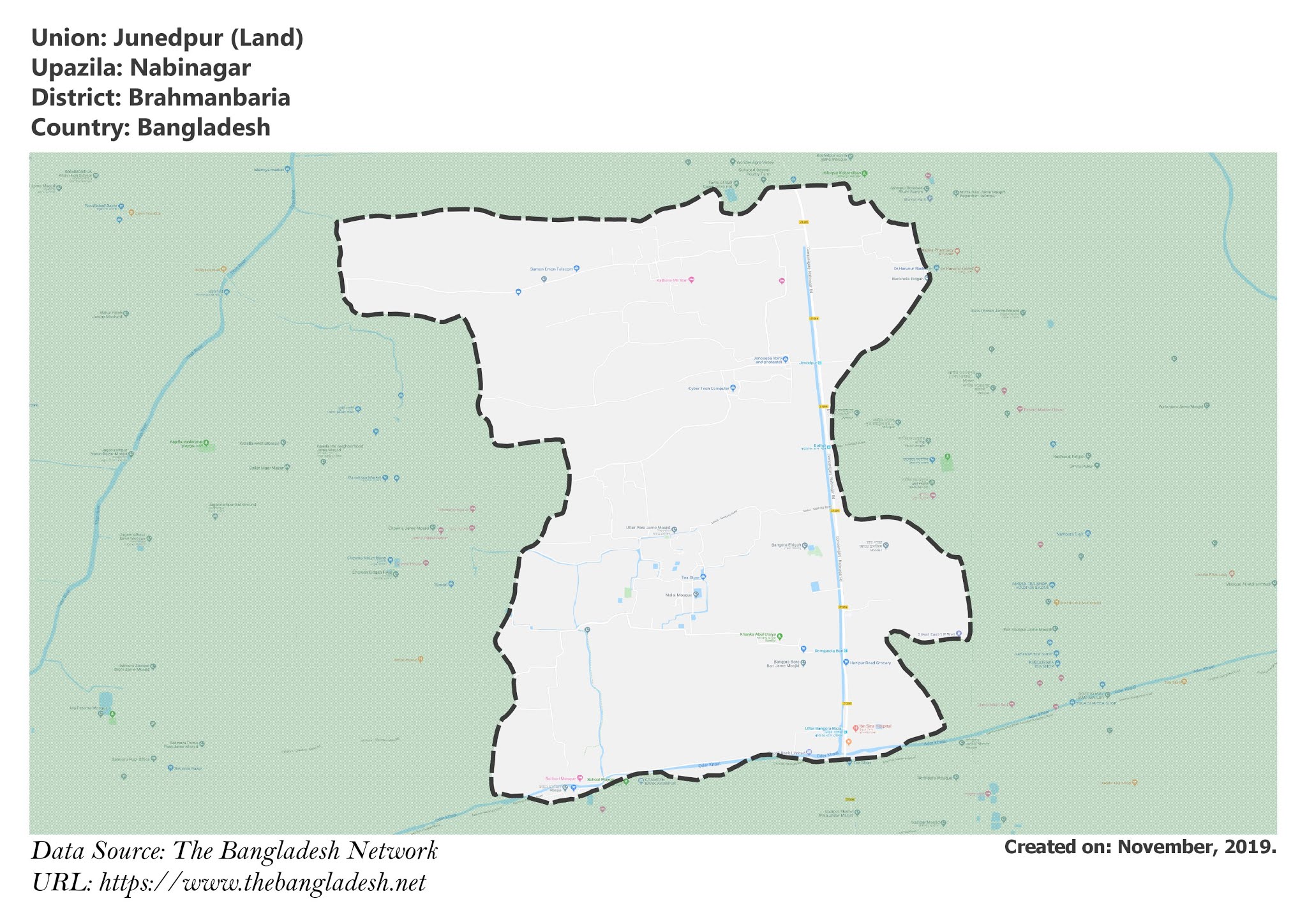 Map of Junedpur of Nabinagar Upazila Map of Junedpur of Brahmanbaria, Bangladesh.