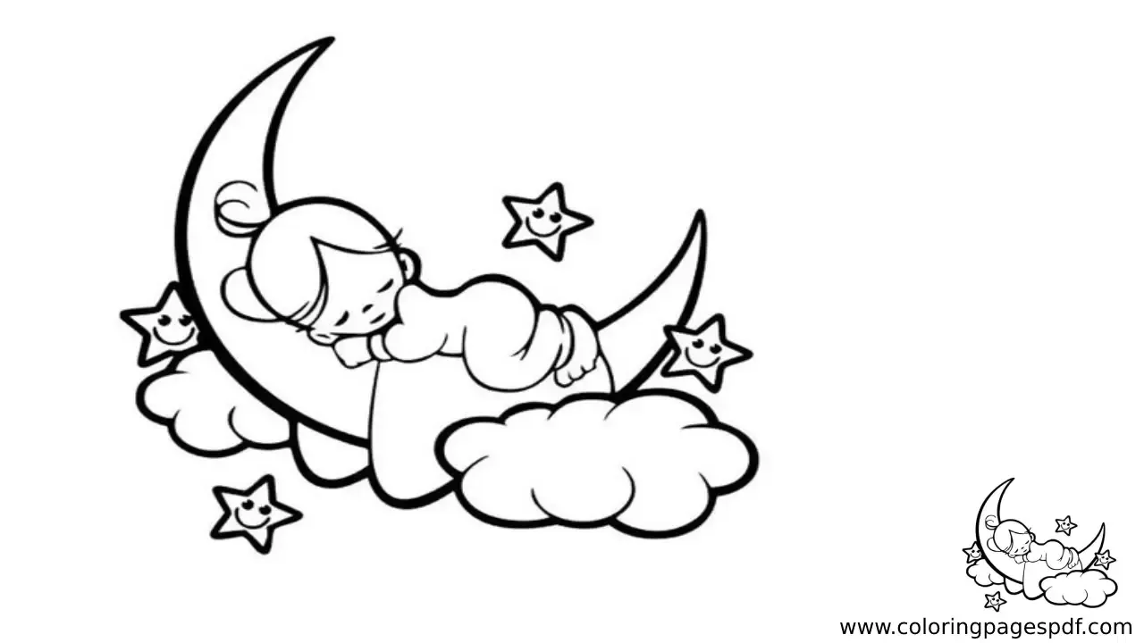 Coloring Page Of A Baby Sleeping In A Crescent