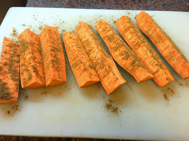 Yam sticks ready for grilling