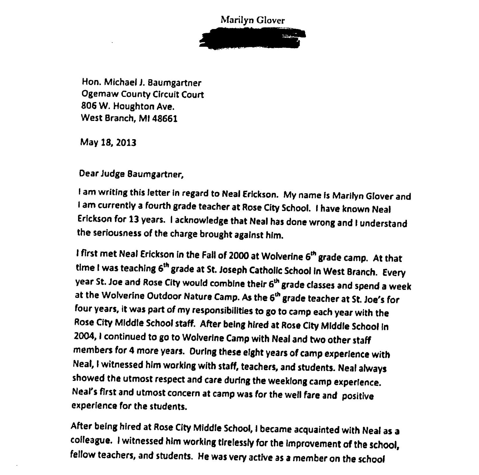 Leniency Letters from West Branch Rose City Teachers