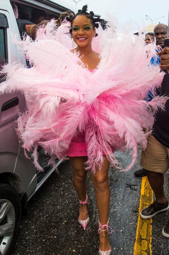 Rihanna goes funky in pink for the Kadooment Day Parade